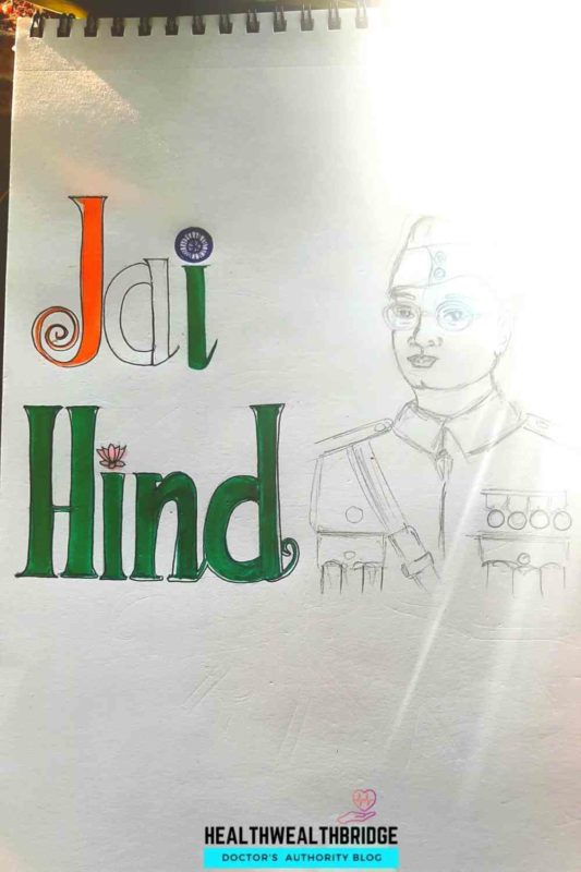 Jai Hind Lettering with Netaji line diagram